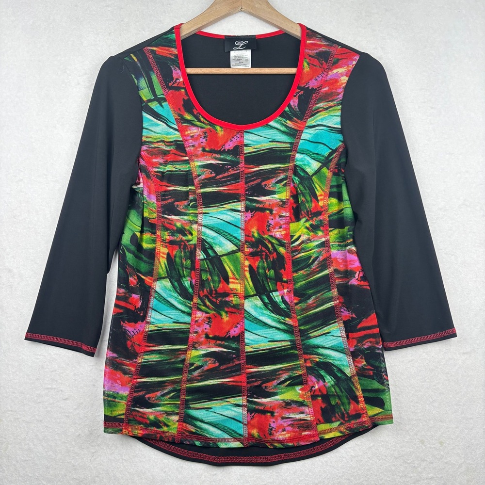 Libra Abstract Print Top Womens M 3/4 Sleeve Artistic Colorful